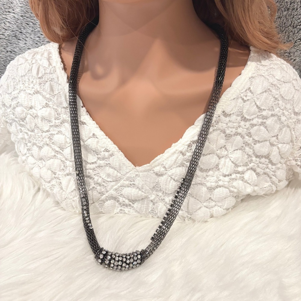 Chicos Necklace Gunmetal Mesh Rhinestone Sparkle Goth Edgy Grunge Cyber‎ 20659